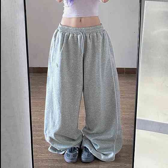 Жіночі стильні та ультрамодні широкі штани тринитка на флісі Сірий Одеса