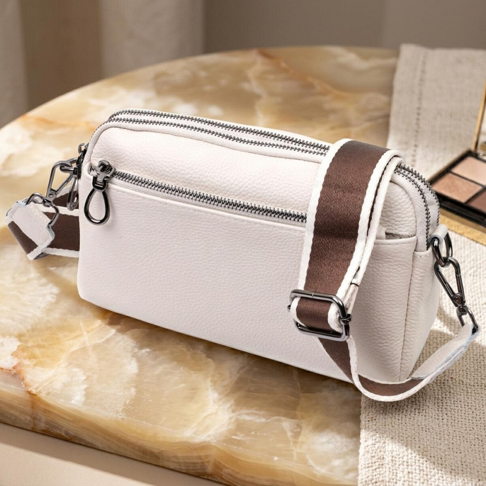 Жіноча прямокутна сумка з кишенями з натуральної шкіри Vintage 22598 Біла Київ - фото 11