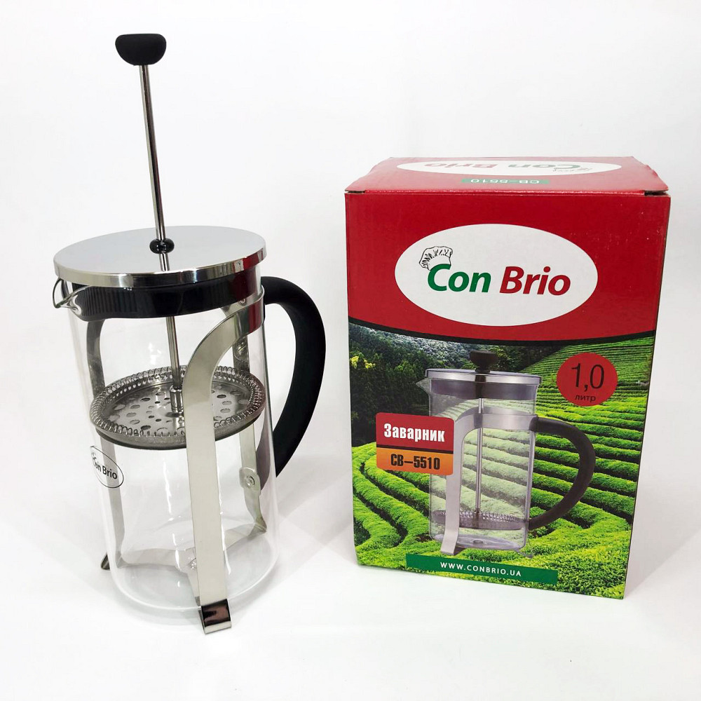 Заварник скляний з пресом Con Brio 1000 мл CB-5510, Приготування чаю за допомогою прес-заварника KH-91 Івано-Франківськ - фото 6