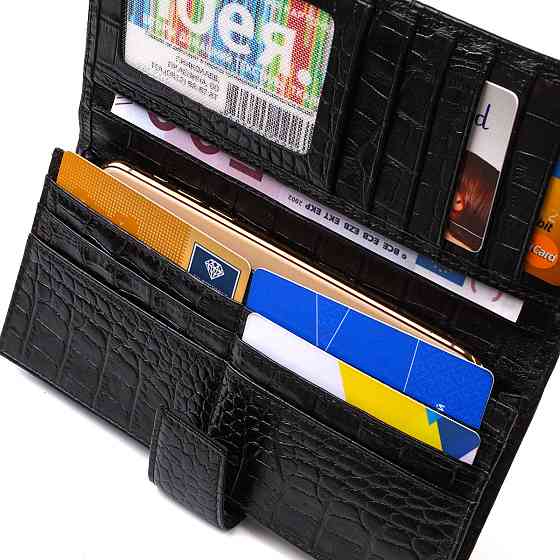 Вузький гаманець для чоловіків з натуральної шкіри з тисненням під крокодила Чорний (CANPELLINI) Київ