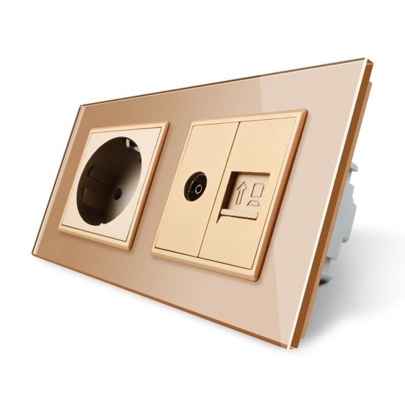 Розетка двомісна комбінована Силова Інтернет ТБ Livolo золото скло (VL-C7C1EU1V1C-13) Коломыя - изображение 2