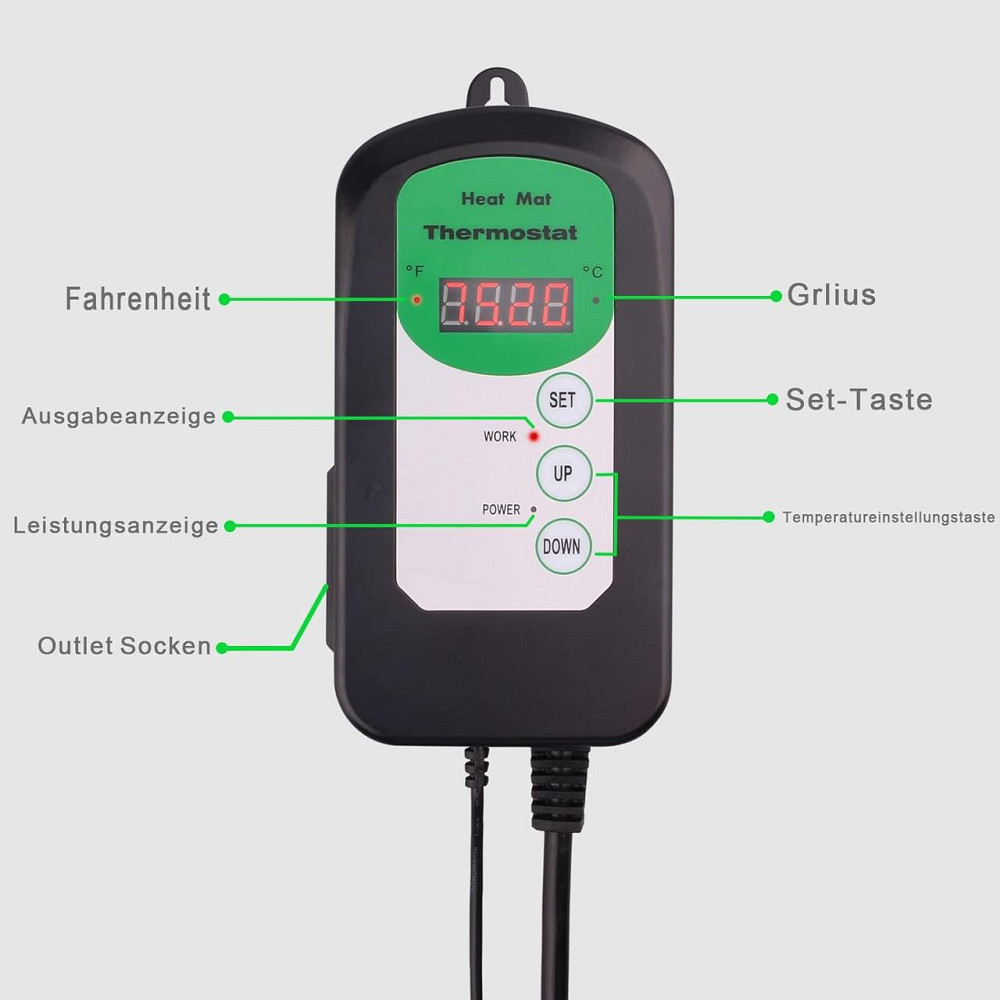 Цифровий термостатний регулятор RIOGOO для пророщування насіння, рослин, рептилій, ферментації, 20–42 °C, терморегулятор Київ - фото 3