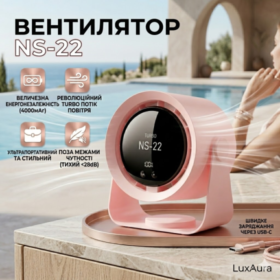 Портативний вентилятор NS-22 з дисплеєм та 100 рівнями потужності — прохолода, яку контролюєте ви Київ