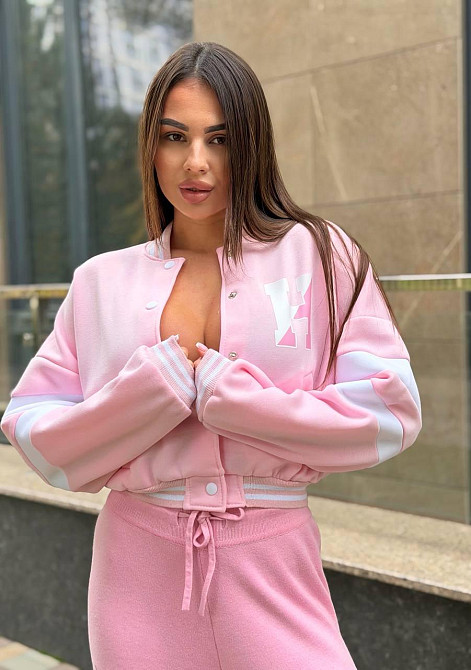 Жіночий повсякденний теплий бомбер тринитка на флісі Рожевий Одеса - фото 1