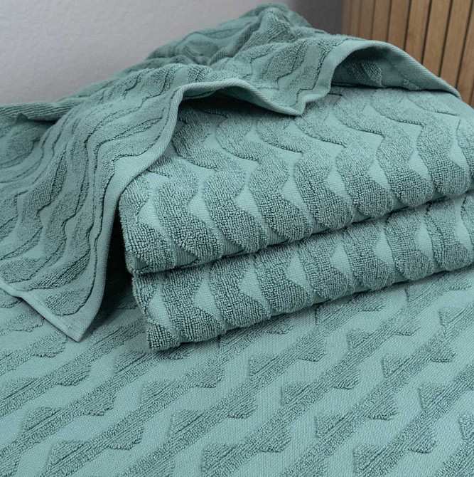Комплект махровых полотенец Жаккардовых Волна 3шт GM Textile 50х90см, 50х90см, 70х140см 500г/м2 (Мята) Сумы - изображение 4