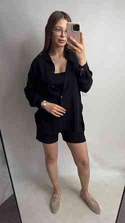 Костюм-тройка женский летний с шортами и брюками Черный XS-S Харьков