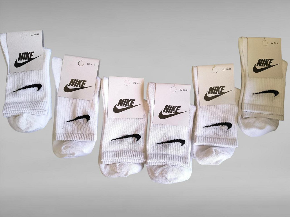 Шкарпетки брендові високі з бавовни. Паковання білих шкарпеток 6 штук в пакованні. Nike socks. Розмір 39-41 Київ - фото 2