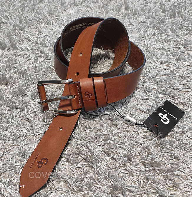 Чоловічий рудий шкіряний ремінь під штани та джинси Grande Pelle Calvin Київ - фото 1