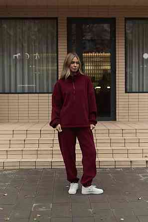 Жіночий теплий прогулянковий костюм-двійка двосторонній поліс фліс Бордо Одеса