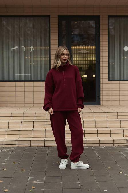 Жіночий теплий прогулянковий костюм-двійка двосторонній поліс фліс Бордо Одеса - фото 3