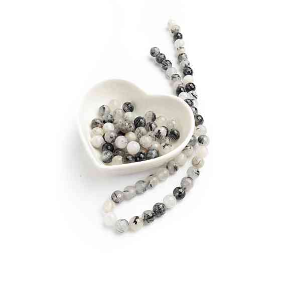 Рутиловий кварц натуральний камінь для браслетів та підвісок намистини для рукоділля на нитці 39-41 см діаметр 8 мм Кам'янець-Подільський