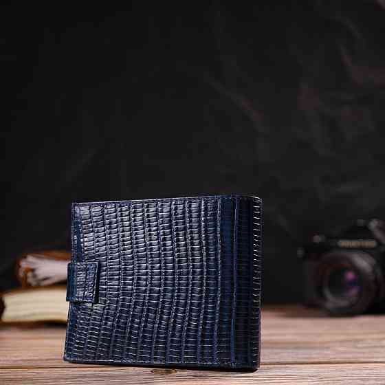 Удобный горизонтальный кошелек для мужчин из натуральной кожи с тиснением Синий (CANPELLINI) Киев