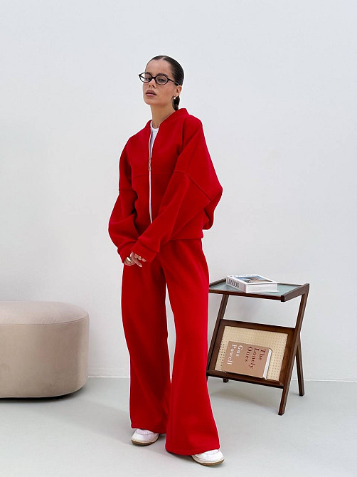 Теплий костюм на флісі жіночий з широкими штанами Червоний 42/46 Харків - фото 1