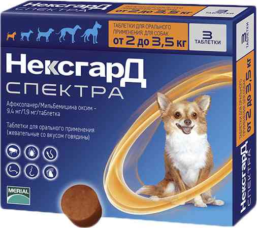 NexGard Spectra XS (Нексгард Спектра XS) таблетки від кліщів, бліх і гельмінтів для собак вагою від 2 до 3.5 кг Запоріжжя