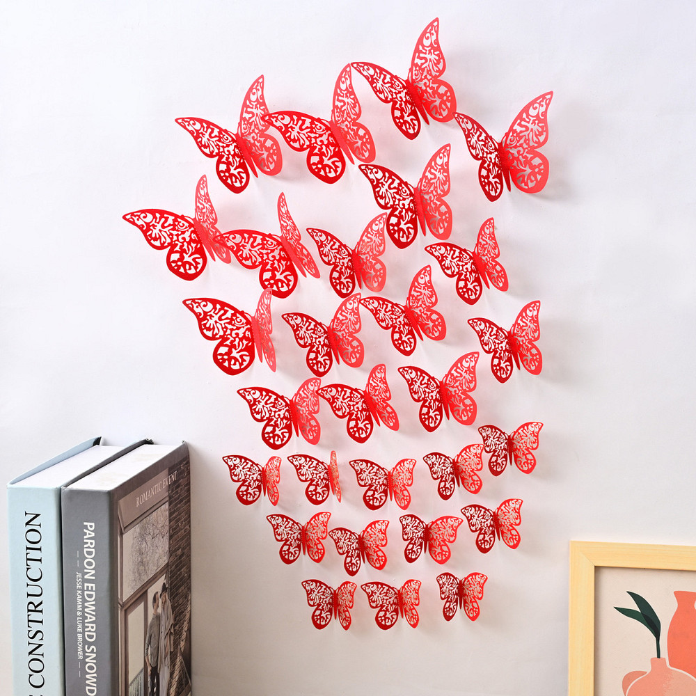Метелики декоративні на стіну 12 штук червоний Київ - фото 1