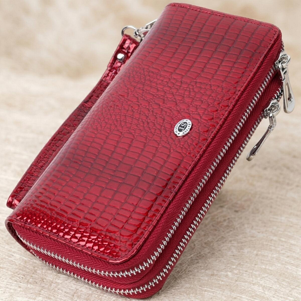Фактурный клатч на два отделения из лакированной натуральной кожи ST Leather 22692 Красный Киев - изображение 11