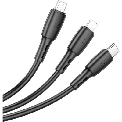 Дата кабель USB 2.0 AM to Lightning+USB-C+Micro 5P 1.0m 2A PVC BX71 black BOROFONE (6974443384543) Винница - изображение 2