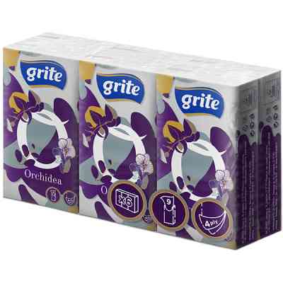 Салфетки косметические Grite Orchidea 4 слоя 9 шт х 6 пачек (4770023481167) Винница
