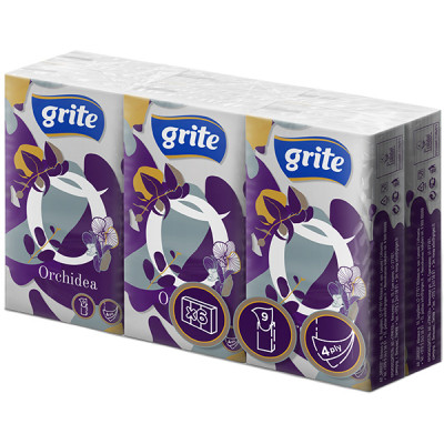 Салфетки косметические Grite Orchidea 4 слоя 9 шт х 6 пачек (4770023481167) Винница - изображение 1