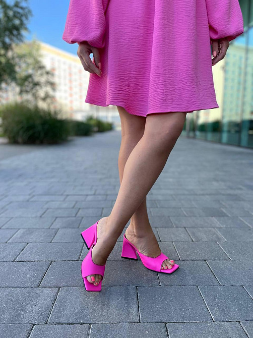 LIRIO Шльопанці сабо жіночі з натуральної шкіри на підборах неонові рожеві LIRIO L0260/8073-СТ- Коломыя - изображение 4