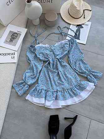 Женское стильное мини-платье  штапель, софт Голубой, 44/46 Одесса