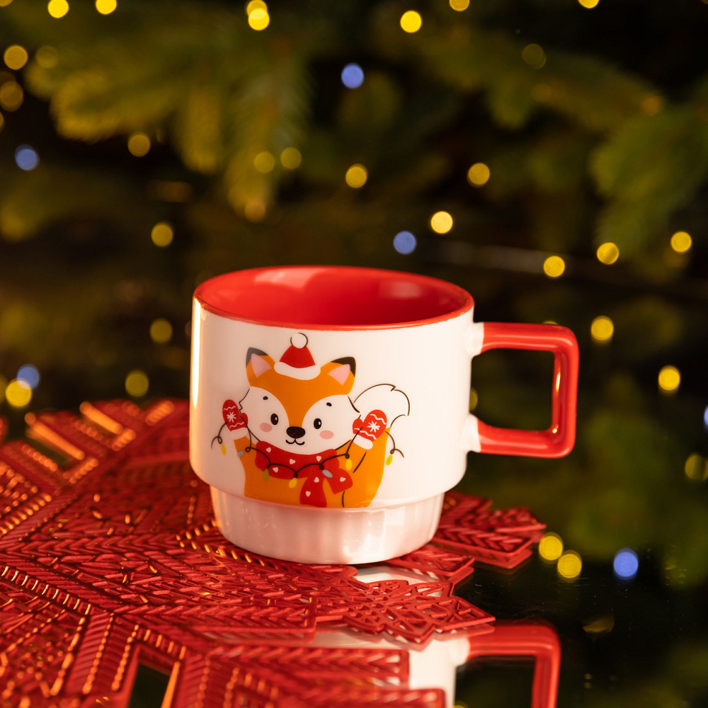 Фарфоровий новорічний лис 400 мл білий з червоним Київ - фото 3