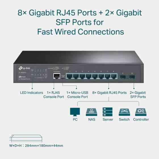 Комутатор TP-Link TL-SG3210, 2xSFP/1000 Мбіт/с, 8x10/100/1000 RJ45 (TL-SG3210) Киев