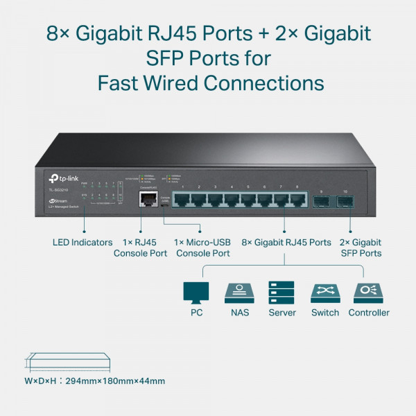 Комутатор TP-Link TL-SG3210, 2xSFP/1000 Мбіт/с, 8x10/100/1000 RJ45 (TL-SG3210) Киев - изображение 4