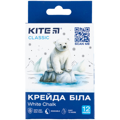 Крейда Kite біла кругла, 12 шт Classic (K-079-12) Вінниця - фото 1