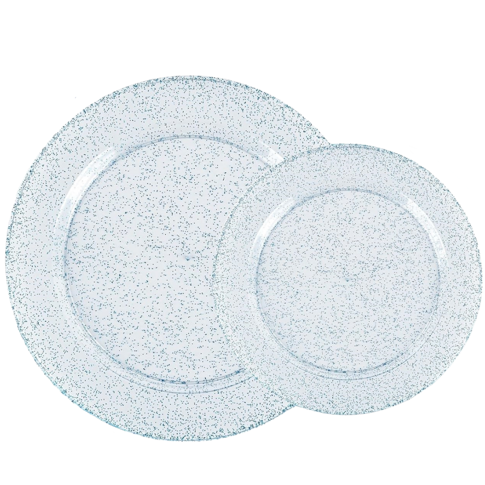 Набор тарелок пластиковых круглые 4 шт, десертные 19 см и обеденные 26 см,синие прозрачные с блёстками Каменец-Подольский - изображение 1