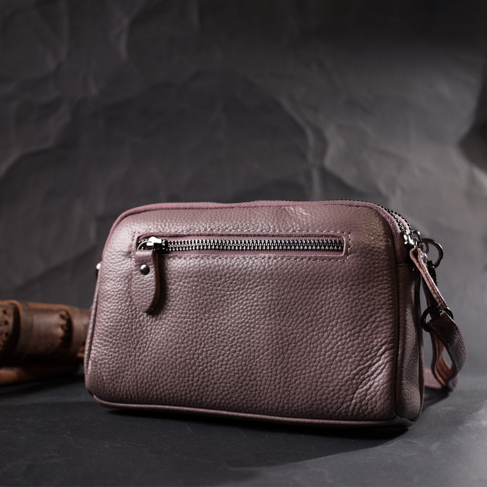 Сумка жіноча цікавого кольору на два відділення з натуральної шкіри Vintage 22279 Фіолетова Київ - фото 10