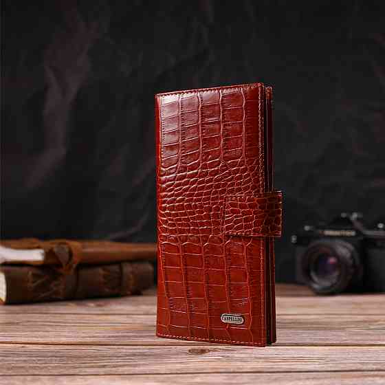 Ультрамодный кошелек для мужчин из натуральной кожи с тиснением под крокодила Рыжий (CANPELLINI) Киев