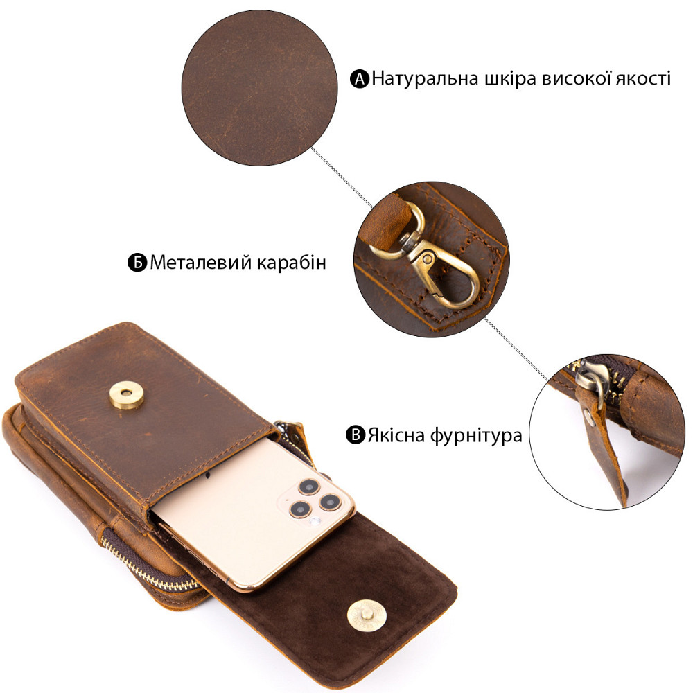 Сумка мужская на пояс Vintage 20419 Коричневая Киев - изображение 4