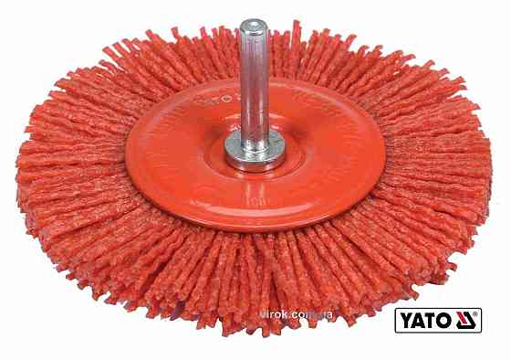 Щітка зачисна з нейлоновим ворсом, дискова до дрилі YATO: Ø=100 мм, зі шпинделем Ø=6 мм [10/60] Одесса