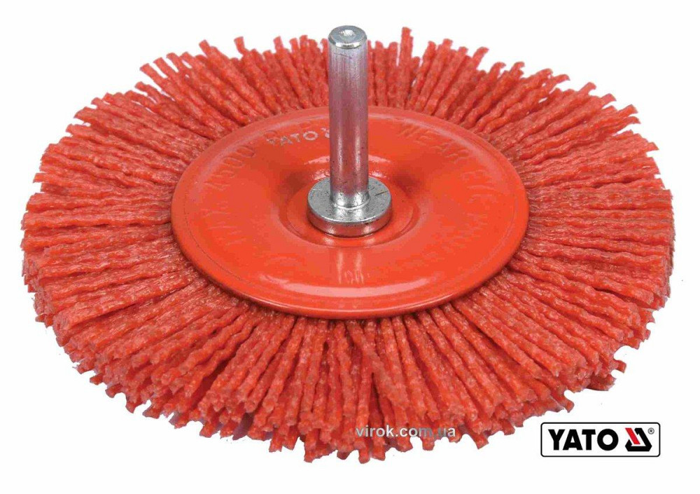 Щітка зачисна з нейлоновим ворсом, дискова до дрилі YATO: Ø=100 мм, зі шпинделем Ø=6 мм [10/60] Одеса - фото 1