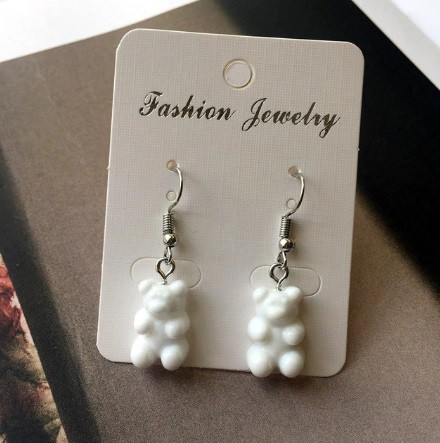 Детские серьги мишки, белые - размер 1,6*1см, смола Киев - изображение 1