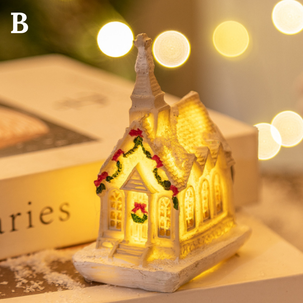 Белые Новогодние домики 6 х 5 см с подсветкой из полистоуна. Одесса - изображение 2