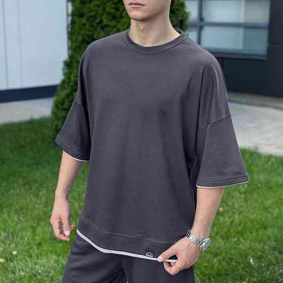 Мужской летний комплект шорты и футболка антрацит свободного кроя Pobedov Jack Киев