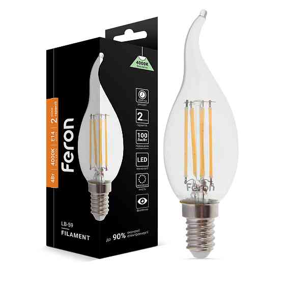 Світлодіодна лампа Feron Filament LB-59 4Вт E14 4000K свічка на вітрі Харків