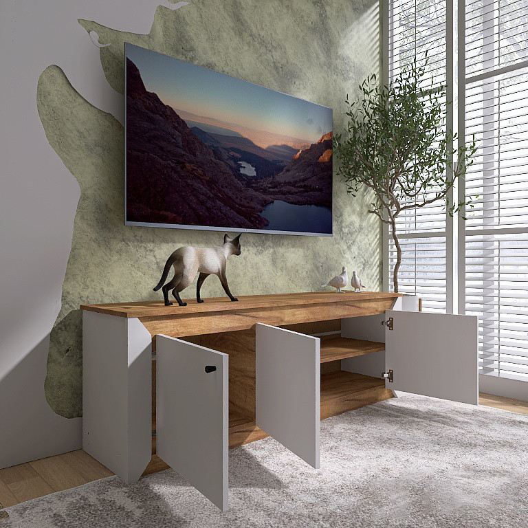 Тумба под телевизор Эверест Нордик ТВ-1500 Белый + Дуб крафт золотой (DTM-5541) Днепр - изображение 5