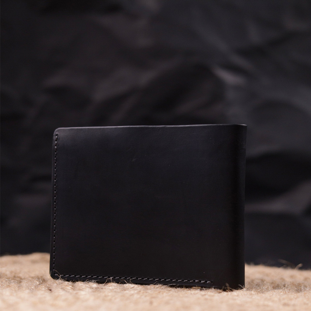 Отличный кожаный кошелек без застежки Слава ЗСУ GRANDE PELLE 16754 Черный Киев - изображение 7