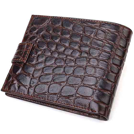 Практичный горизонтальный кошелек для мужчин из натуральной кожи с тиснением под крокодила Коричневый (CANPELLINI) Киев