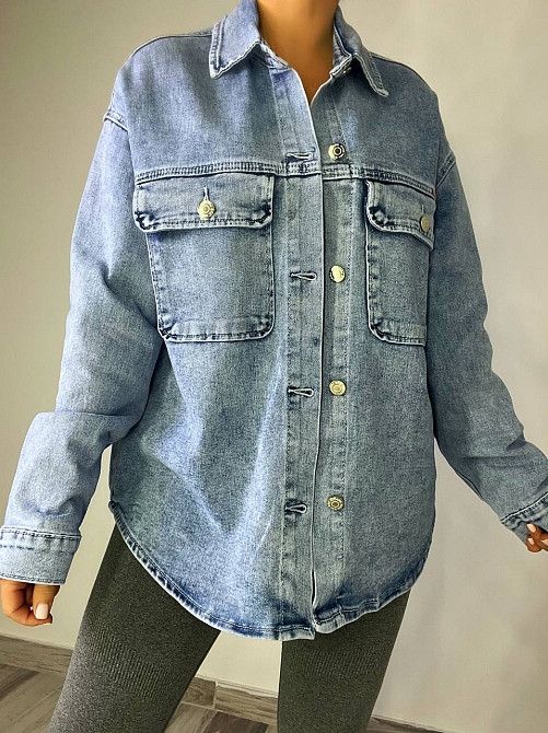 Сорочка жіноча Dicesil 2029 джинсова оверсайз широка накладені кишені блакитна, блакитний, 5XL Київ - фото 4