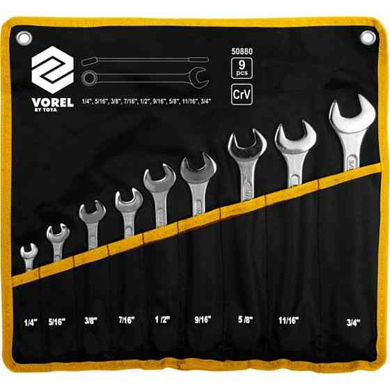 Ключі ріжково - накидні VOREL Cr-V на плахті: дюймові 1/4"-3/4". Набір 9 шт [10] Одеса