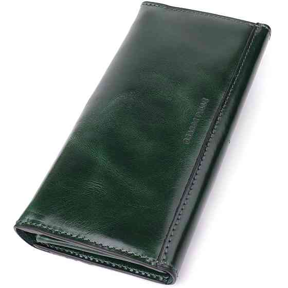 Добротний гаманець у два складення з натуральної гладкої шкіри GRANDE PELLE 22945 Зелений Київ