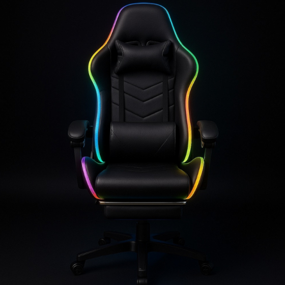 Компьютерное игровое геймерское кресло с подсветкой RGB, кресло для компьютера офисное черное прочное с подставкой для ног Львов