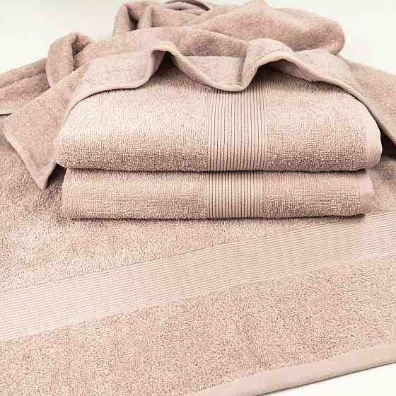 Комплект махровых полотенец с бордюром 2шт GM Textile 50х90см, 70х140см 400г/м2 (Капучино) Сумы