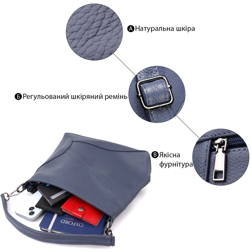 Жіноча сумка на два відділення з натуральної шкіри Vintage 23016 Синій Київ - фото 4