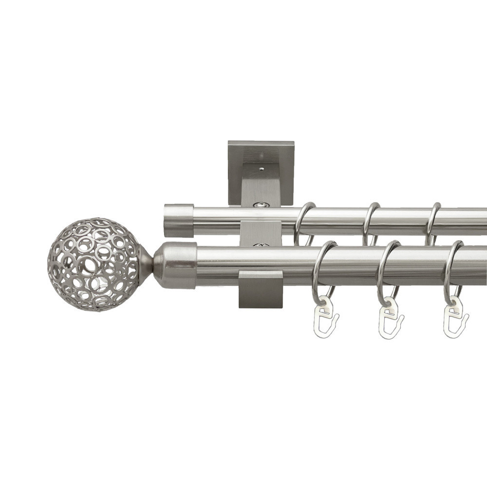 Карниз Orvit Савона металевий дворядний техно гладка труба кільце металеве Нержавіюча Сталь 25\19 мм 240 см (00-00026571) Львів - фото 1