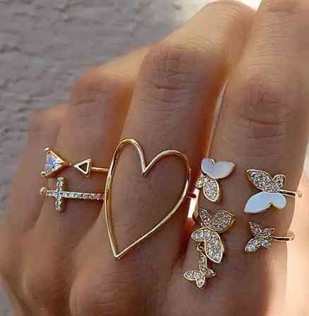 Набор колец 5 штук универсальный золотистый Киев